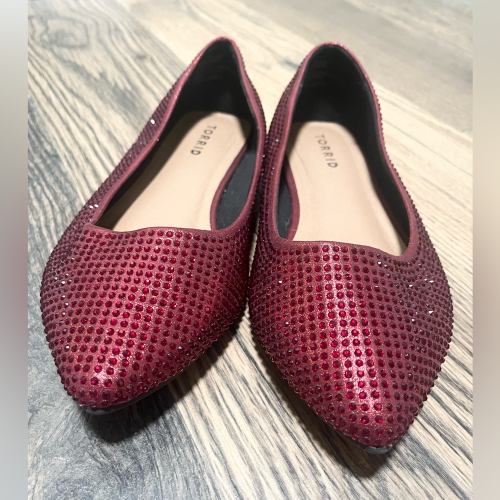 Torrid red rhinestone flats, size 8.5 wide